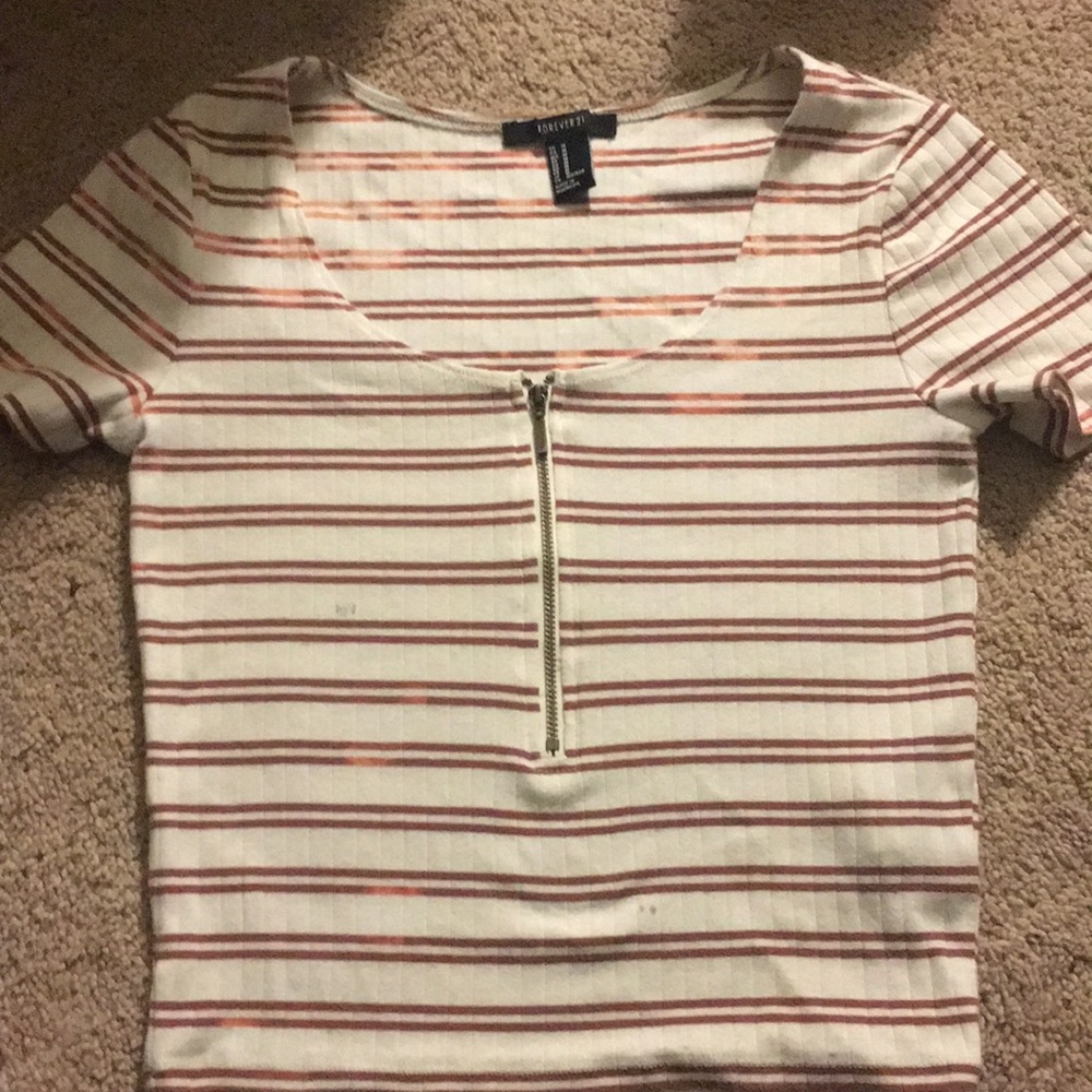 Forever 21 cropped short sleeve shirt (striped)